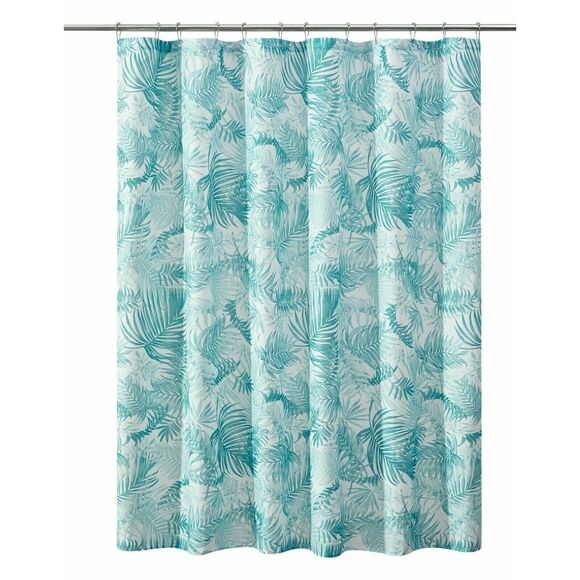 Tropical Green Palm Leaves Fabric Shower Curtain Ribbed Striped Textured Bath - Picture 1 of 5